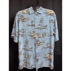 Vintage Campia Moda Men's Blue Tropical Short Sleeve button Down Size Large